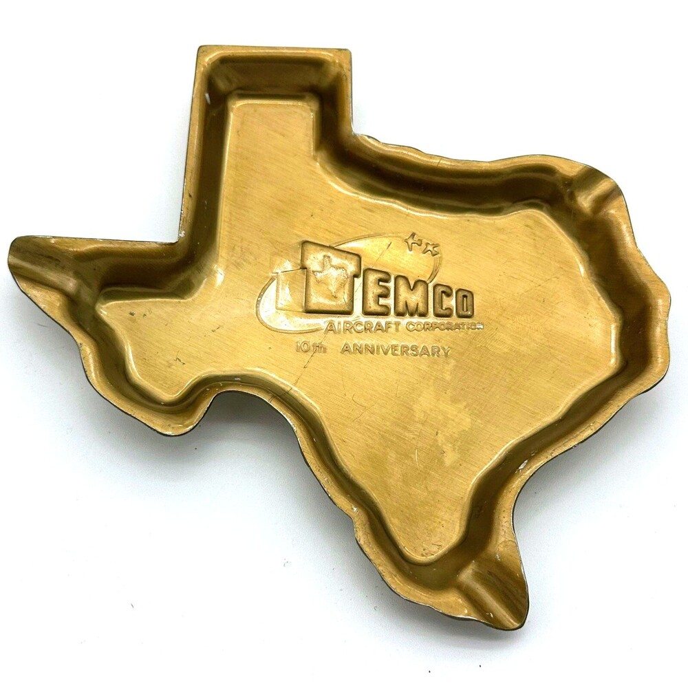 1956 TEMCO Aircraft Corp 10th Anniversary Gold Aluminum Texas Ashtray LTV Rare